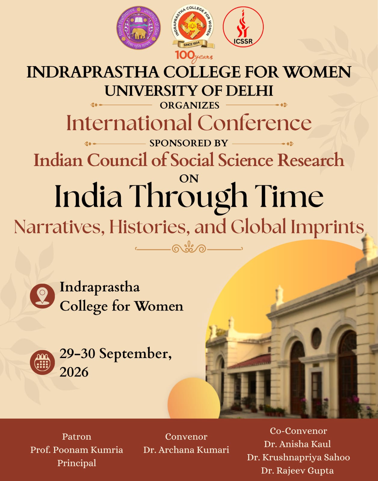 International Conference sponsored by ICSSR on India Through Time Narratives, Histories and Global Imprints
